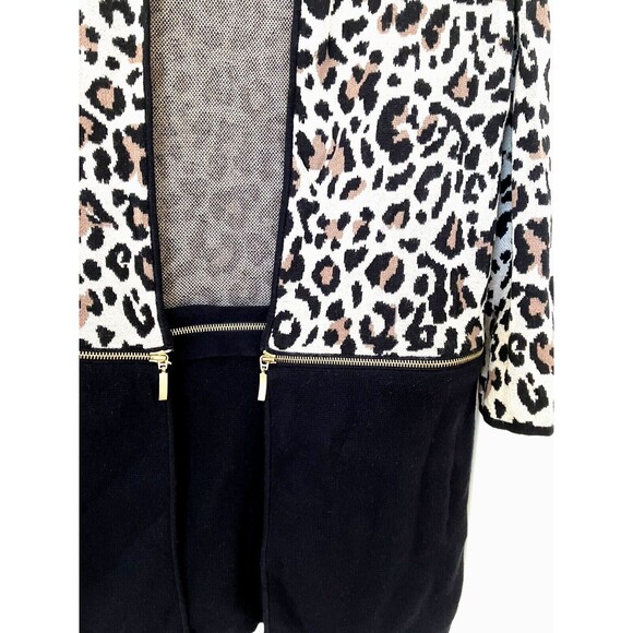 CHICO'S sz 1 sz M Black Animal Print Zip Off Tunic Over-Top Duster Open Cardigan - Picture 3 of 9